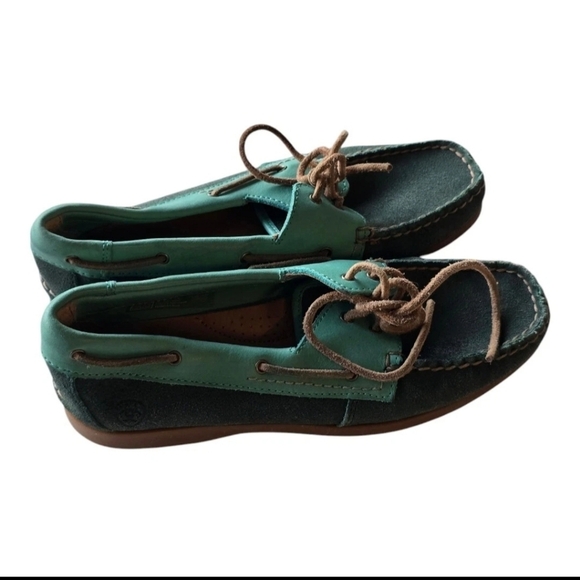 Ariat Loafers Women 7BYuma Green Leather Slip On Deck Boat Shoes Excellent - Picture 4 of 10